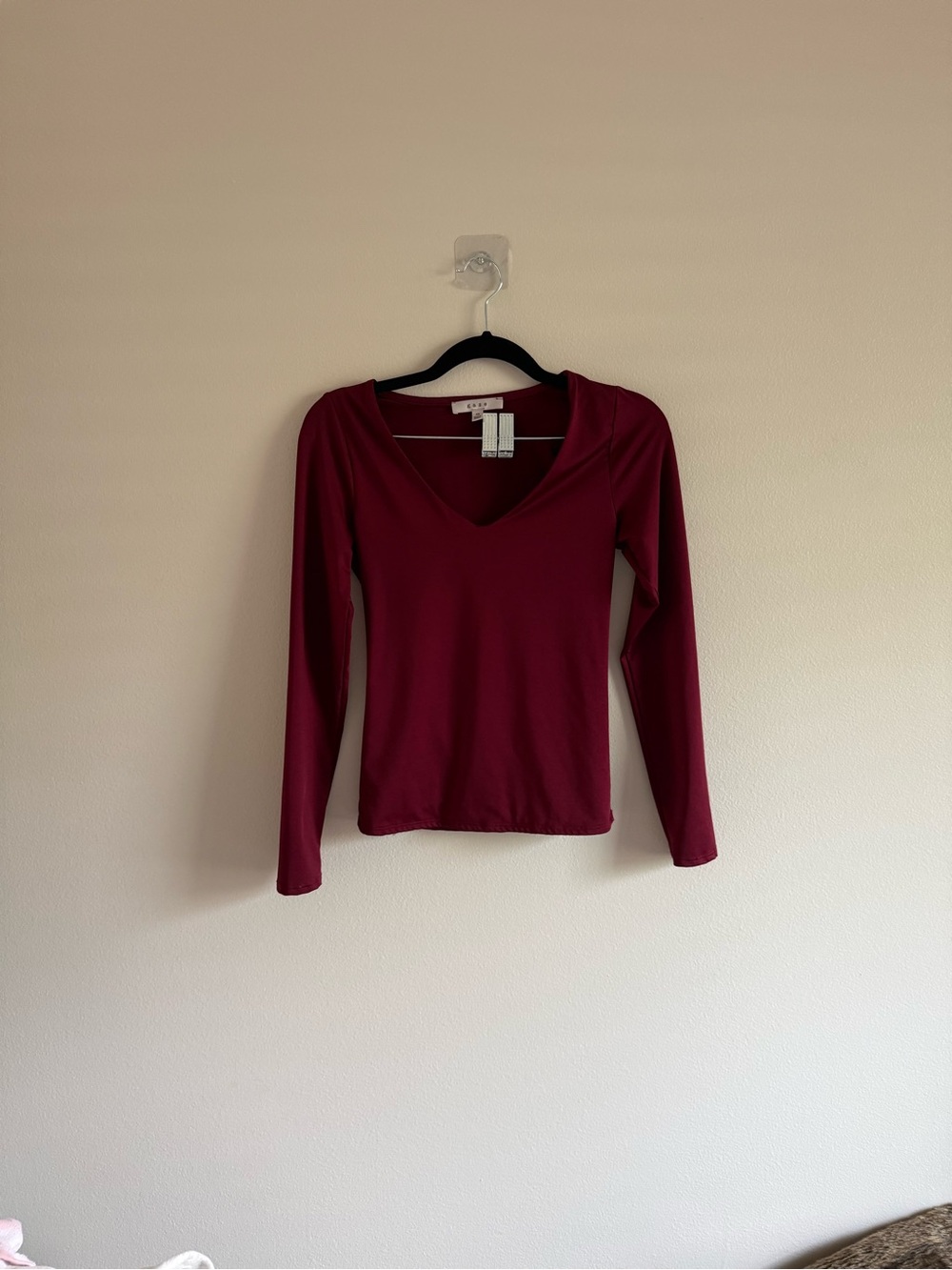 gaze Burgundy V-Neck Long Sleeve Top